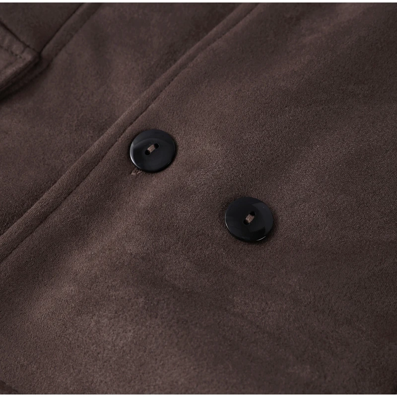 Frauen Braun Wildleder Abgeschnitten Trenchcoat Jacke Gürtel Kerb Revers Spitze-up Retro Chic Oberbekleidung Herbst Winter High – Detail 7