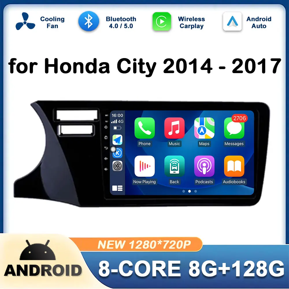 

Car Video Multimedia Player for Honda City 2014 2015 2016 2017 LHD GPS Navi Wireless Carplay Touch Screen WiFi DSP Stereo BT 4G
