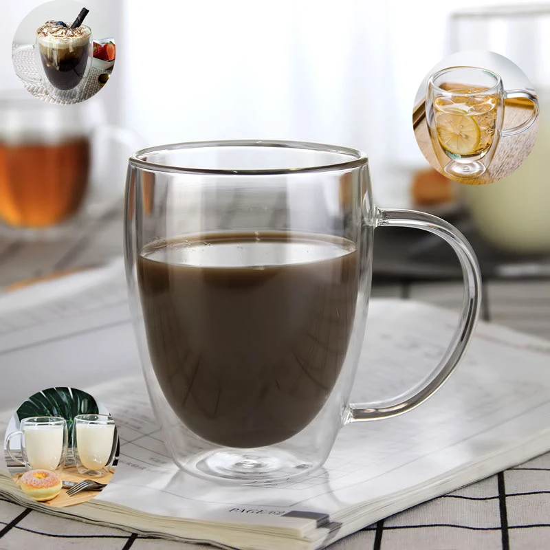 1pc Clear Double Wall Glass Coffee Mugs Insulated Layer Cups for Bar Tea Milk Juice Water Espresso Shot 150/250/350/450 ml