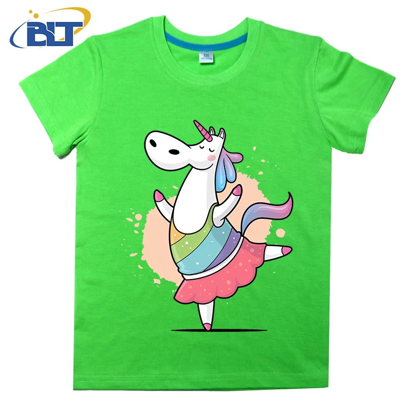 Rainbow Unicorn Ballerina printed kids T-shirt summer children's cotton short-sleeved casual tops for boys and girls