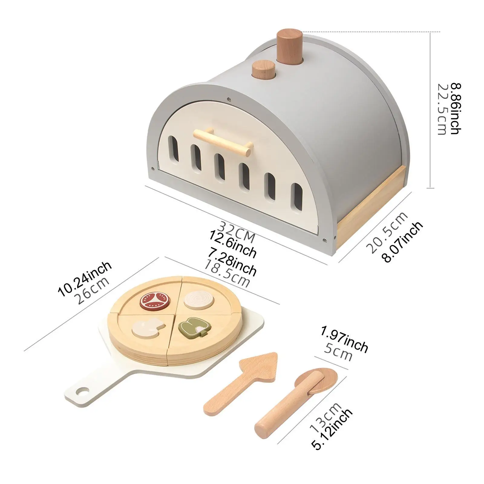 Wooden Pizza Toy Playset Realistic for Kids Birthday Gift Aged 3+