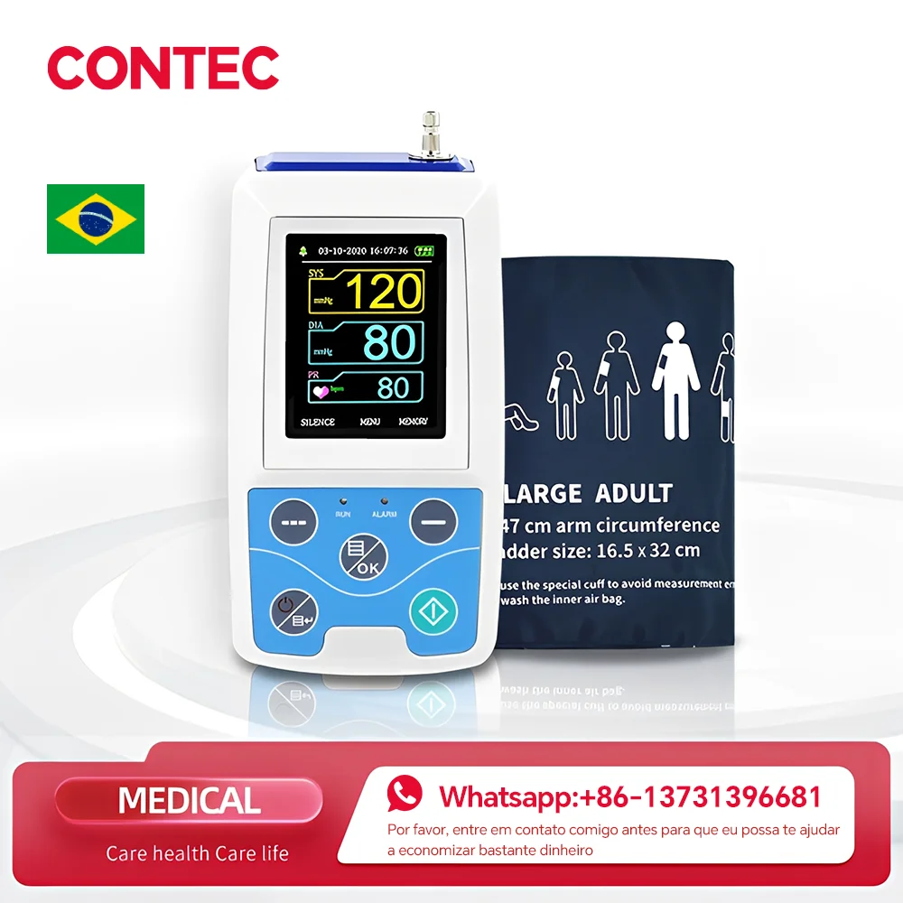 Monitor de Pressão Arterial Ambulatorial de Braço 24 Horas NIBP Holter CONTEC ABPM50+ Adulto, Criança, Grande, 3 Braçadeiras, Software Gratuito para PC
