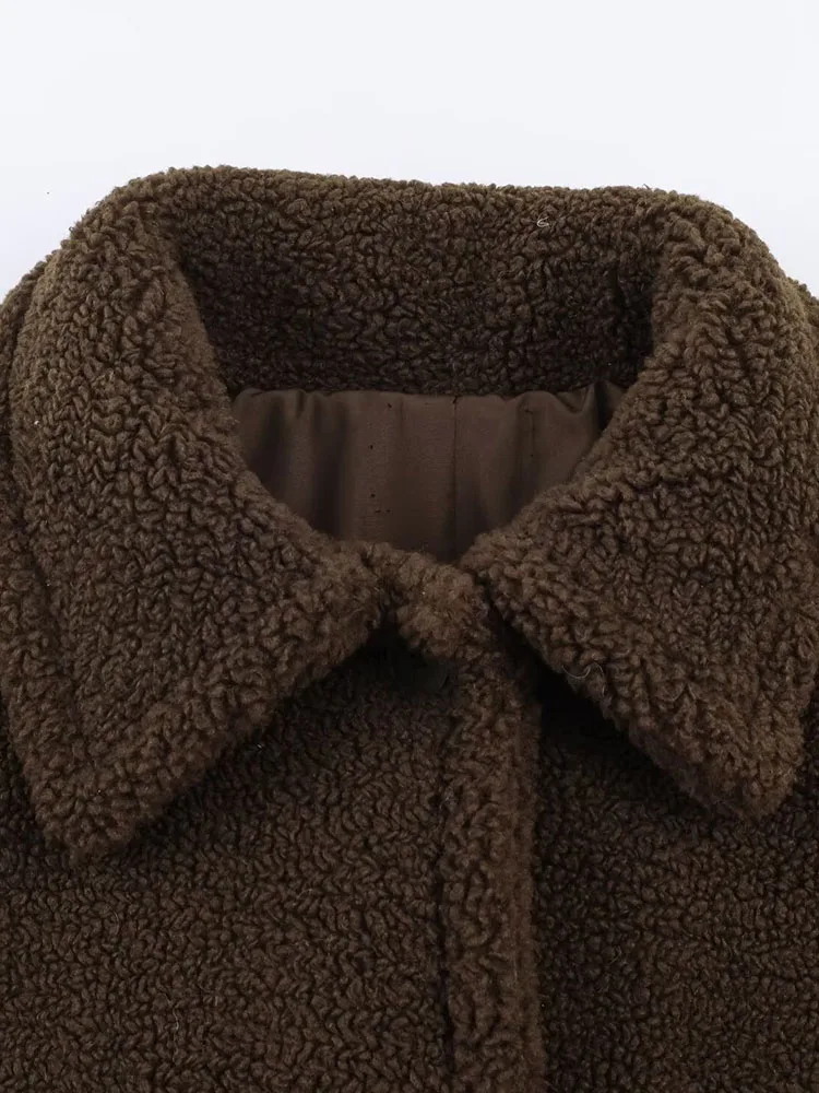 2025 Women Winter Fleece Wool Blends Coats Fashion Solid Loose Single Breasted Female Elegant Street Outerwear Clothing