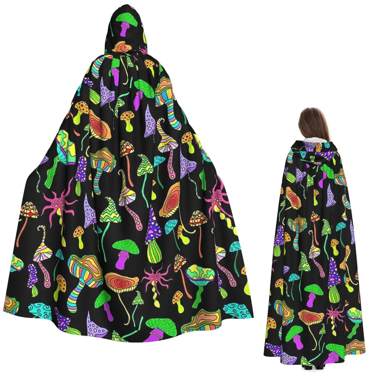 

Красочный длинный плащ с капюшоном в виде гриба, средневековый костюм ведьмы, накидка для косплея