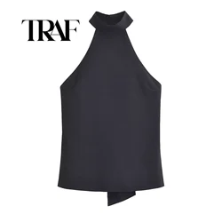 TRAF Women Halter Top With Metal Buckle Tops for Women Sexy Backless Tanks Tops Female Streetwear Summer Top ﻿