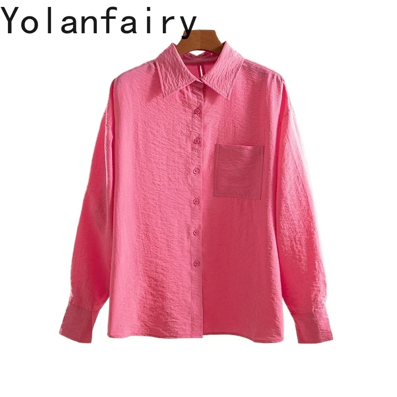 

YOLANFAIRY Fashion 76% Mulberry Silk Shirts for Woman 2026 Elegant Loose Womens Tops Long Sleeve Shirt Rose Red Blouses Lapel