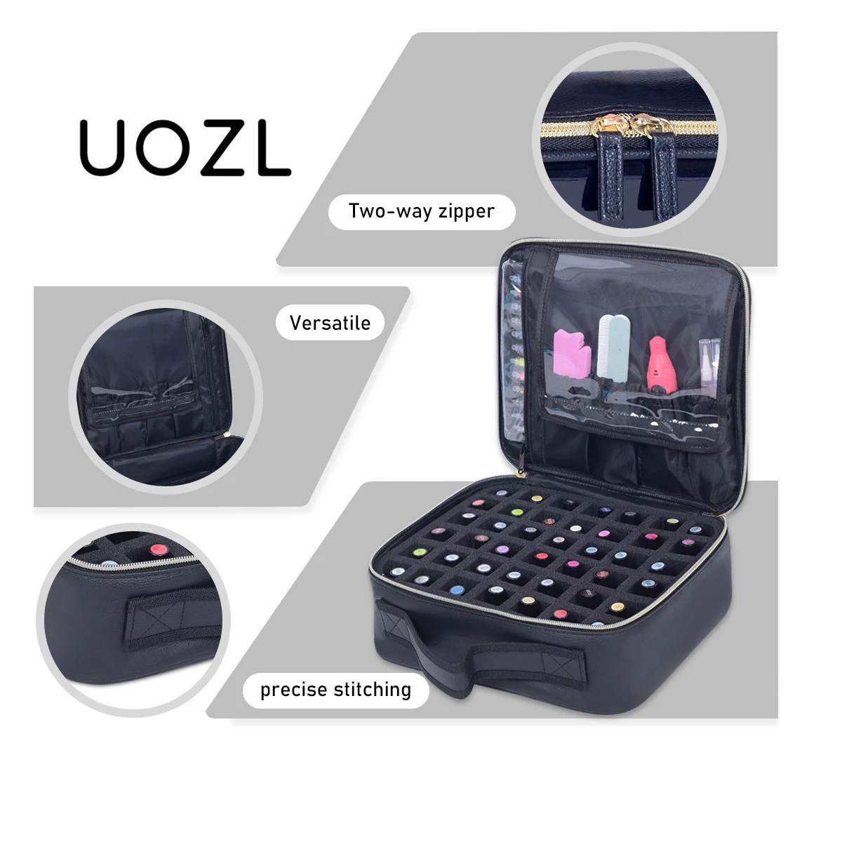 UOZL 42 Bottle Nail Polish Organizer, PU Leather Handheld Nail Polish Storage Bag, Suitable for Nail Art Lovers and Manicurists
