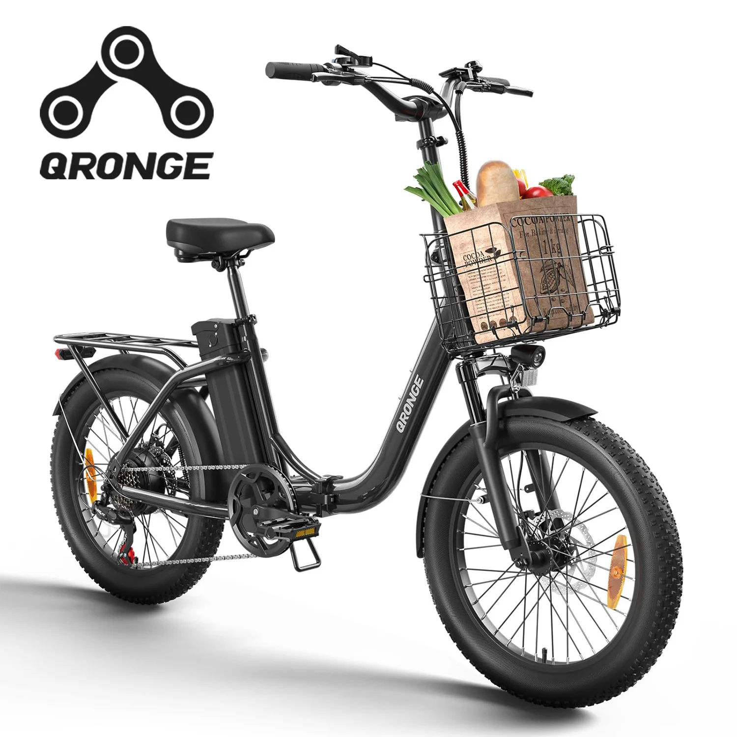 

QRONGE Mirage 1000W Peak Folding Electric Bike 486Wh 70 Miles Range Ebike 7 Speed 25 MPH Max 20" Step-Thru Electric Bicycle