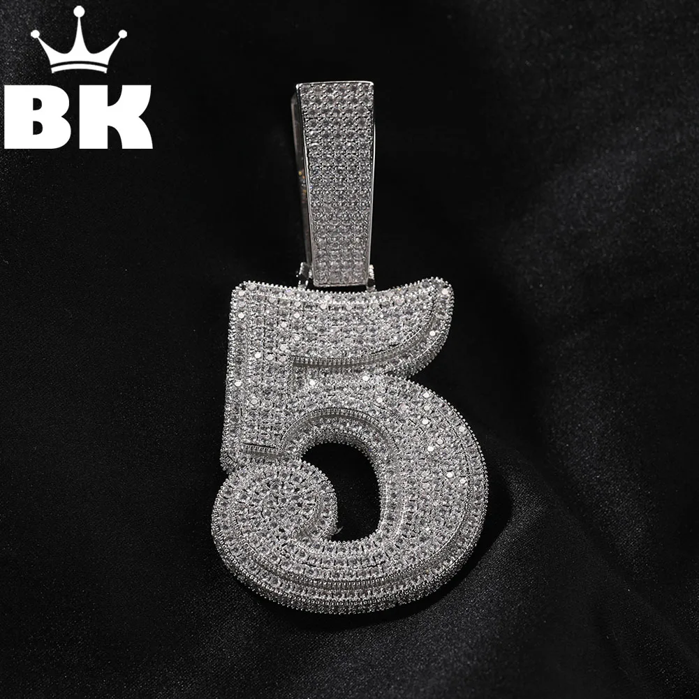 

THE BLING KING Large Single Bold Letter Pendant Necklace Custom Number 0-9 Micro Paved Cubic Zirconia High Quality Men Jewelry