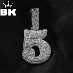 THE BLING KING Large Single Bold Letter Pendant Necklace Custom Number 0-9 Micro Paved Cubic Zirconia High Quality Men Jewelry