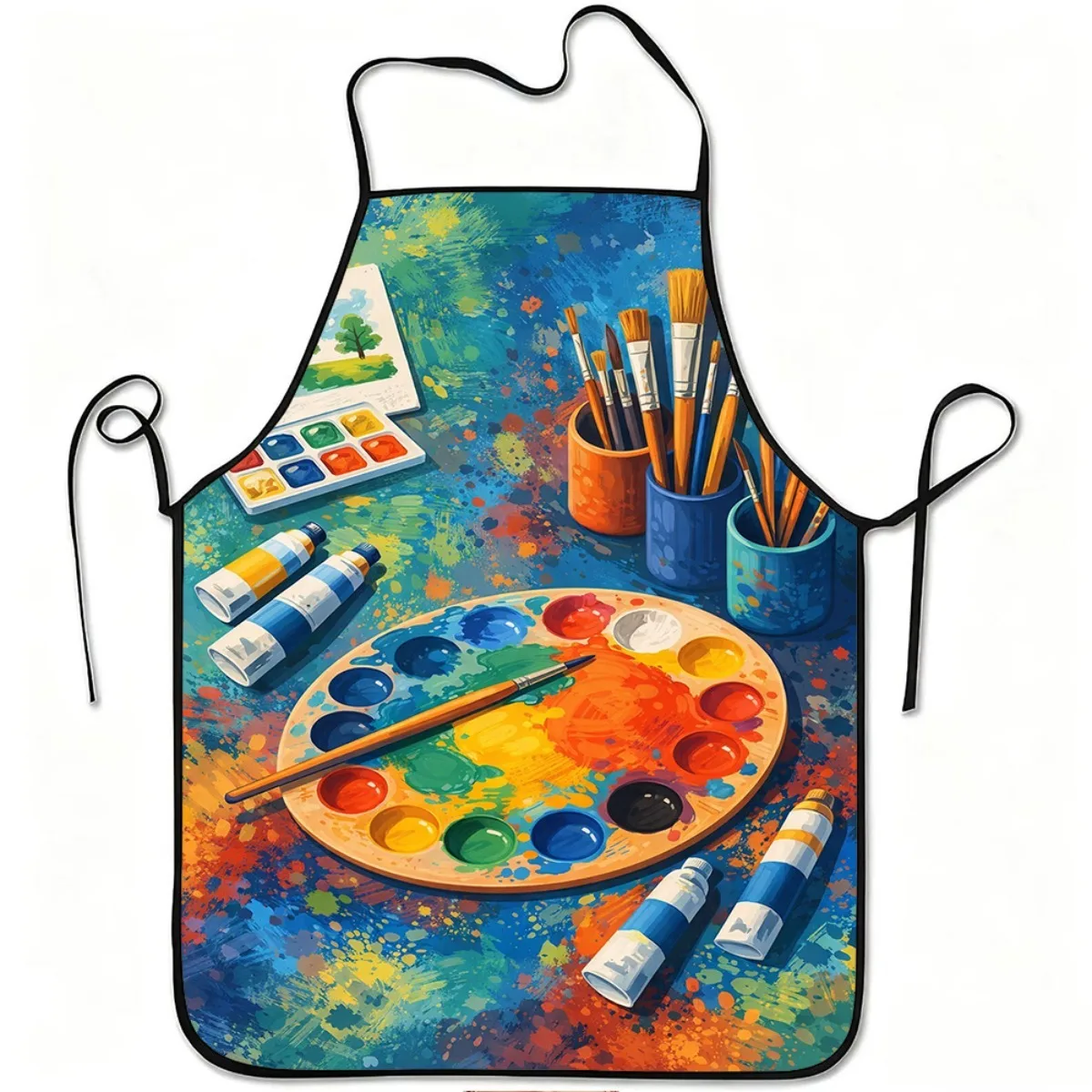 Artistic Painting Apron, Watercolor Palette and Brushes Graphic Cooking Bib, Creative Studio Decor, Gift for Artists & Painters