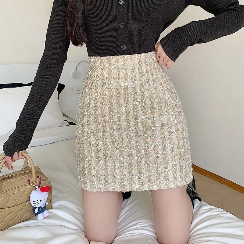 

Spring Sequined Midi Skirt, for Women's, Autumn Winter Mini Skirts, New High Waisted A-line Short Skirt,Girls