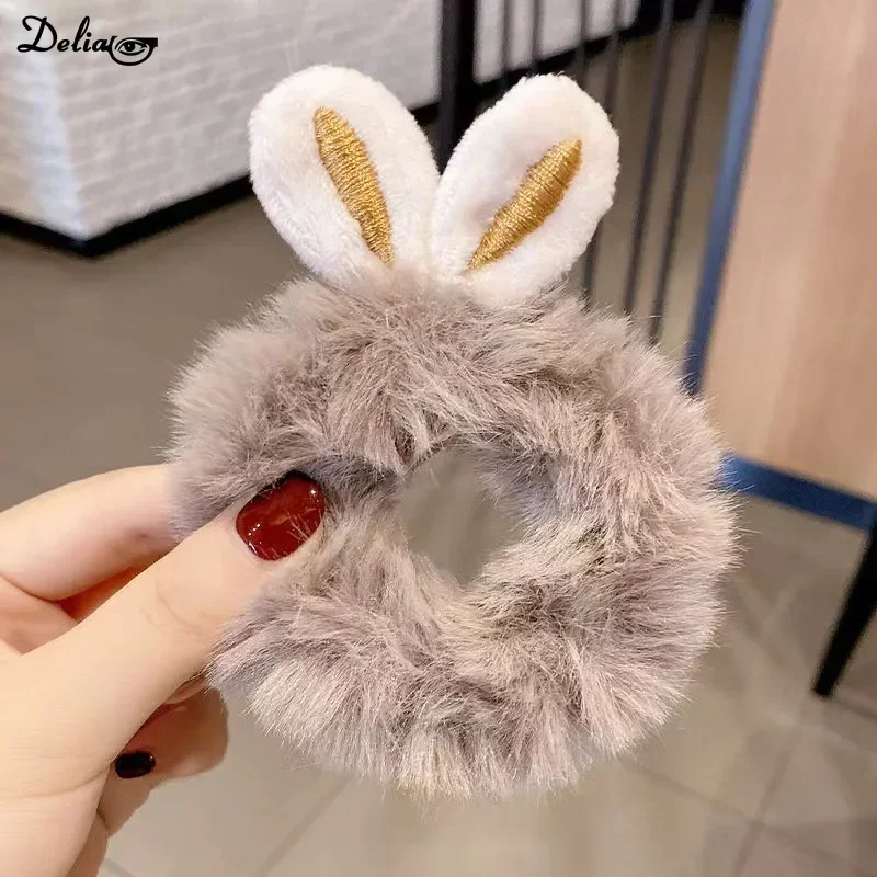 New Plush Rabbit Ear Plush Hair Rope Girls Woman Cute Khaki Elastic Rubber Band Hair Ties Scrunchies Headdress Hair Accessories