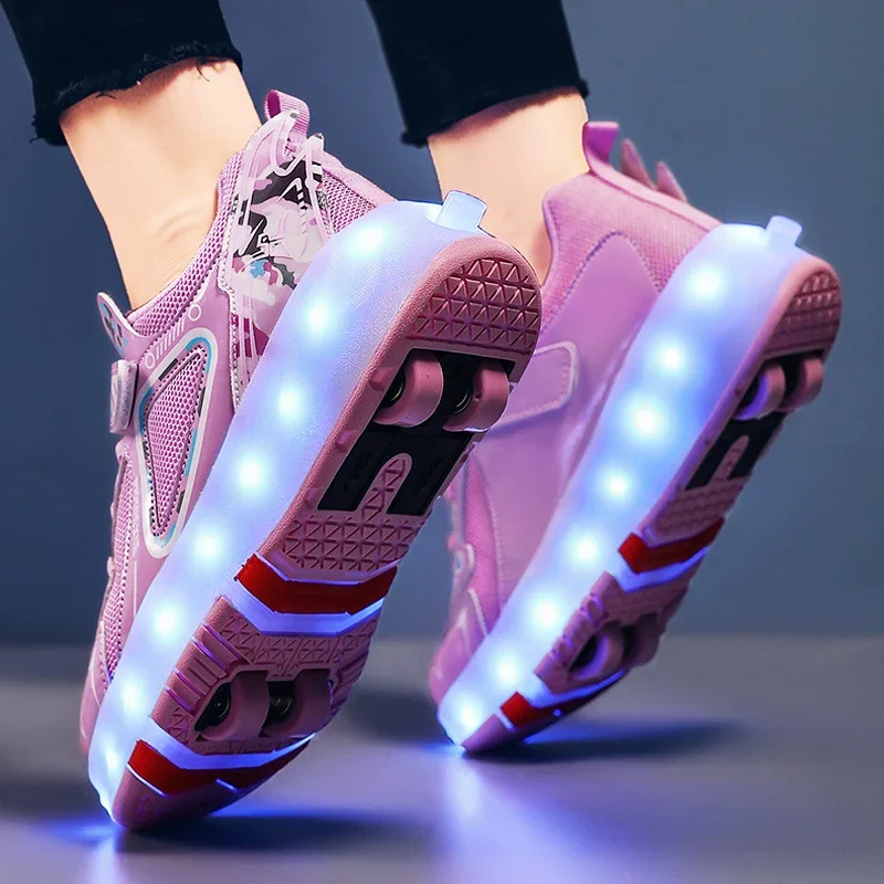 Roller Skate Shoes Kids 4 Wheels Sports Sneakers Children Girls Fashion Casual Gift  Boys LED Light Games Toys Boots