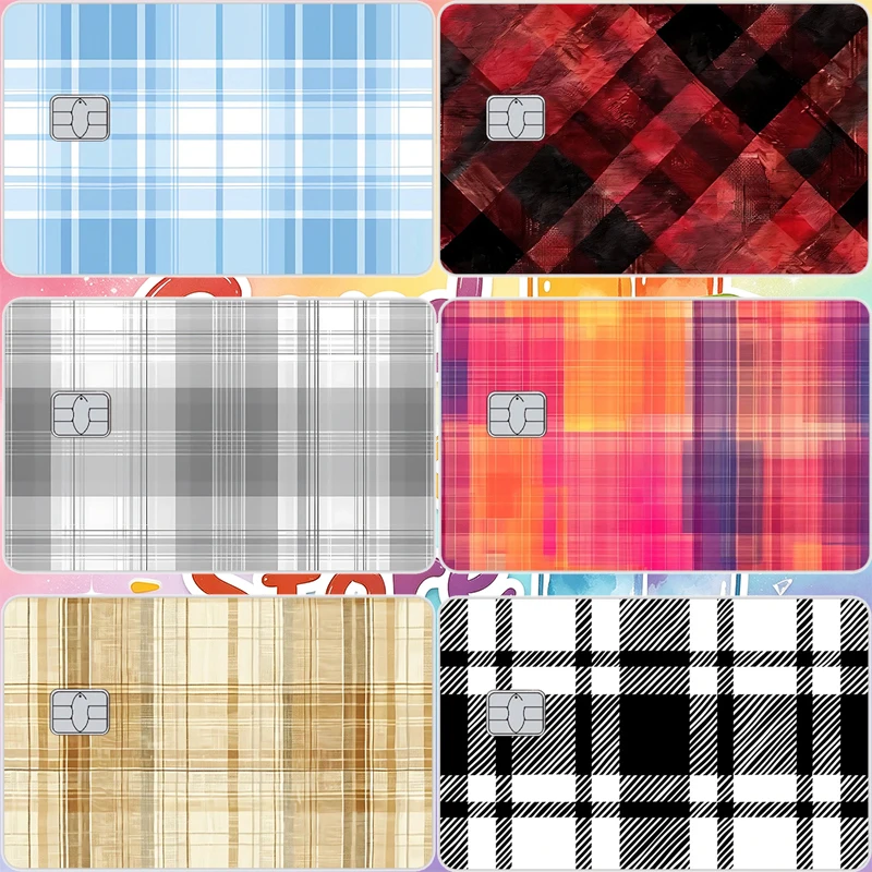 Y2k Fashion Plaid Tartan Pattern Debit Card Cover Decal Bus ID Document Bank Credit Visa Card Exquisite Skin Film Decor Stickers