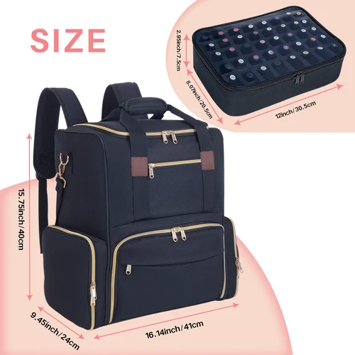 Imagen 2 del producto UOZL-mochila organizadora de esmalte de uñas, capacidad para 80 botellas y suministros de lámpara de uñas con 2 estuches extraíbles, bolsa de almacenamiento profesional Tr