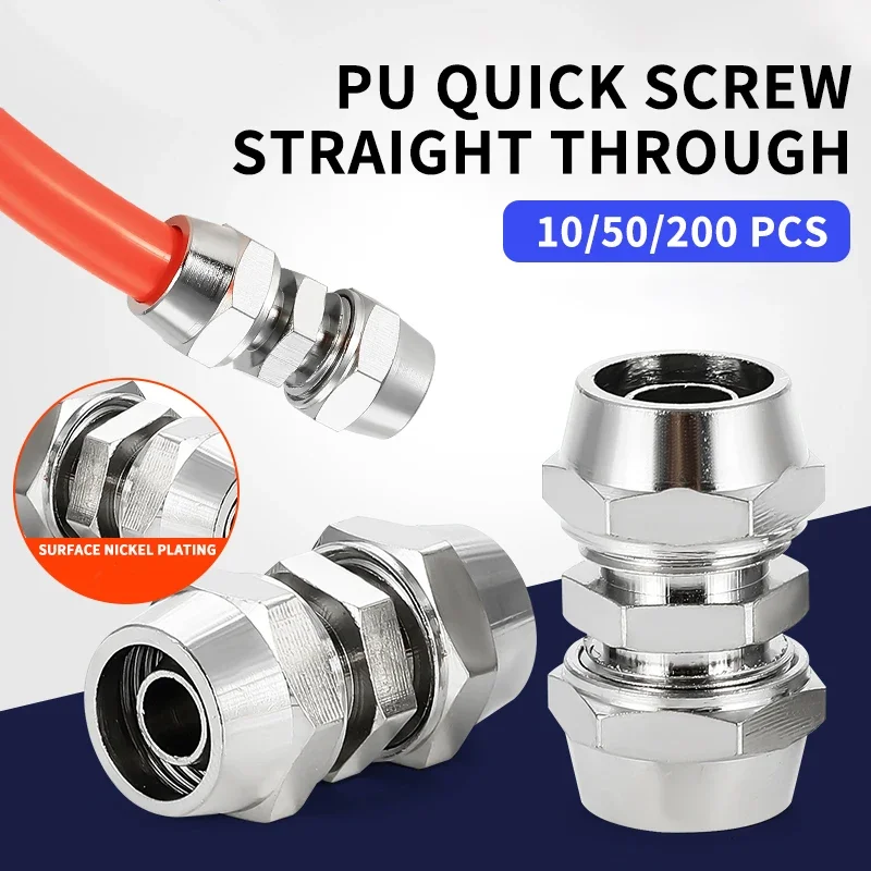 

PU Nickel-Plated Copper Straight Push-In Joint Variable Diameter Fittings for Air Pipes - Available in 4mm,6mm,8mm,10mm,12mm