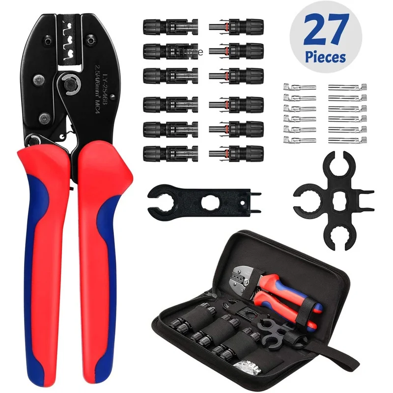 

Solar Crimping Tools Kit Photovoltaic Cable Connector Clamp Terminal Pliers Coax Crimping PV Panel Connectors Male & Female IP6