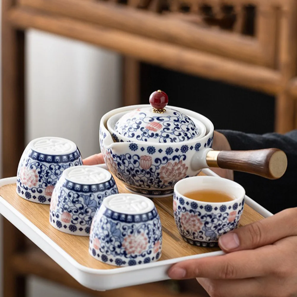 

Ceramic Travel Tea Set 14 Rotatable Teapot Cups Portable Chinese Teaware Gift Ideal Home Office Party Use Safe Reliable