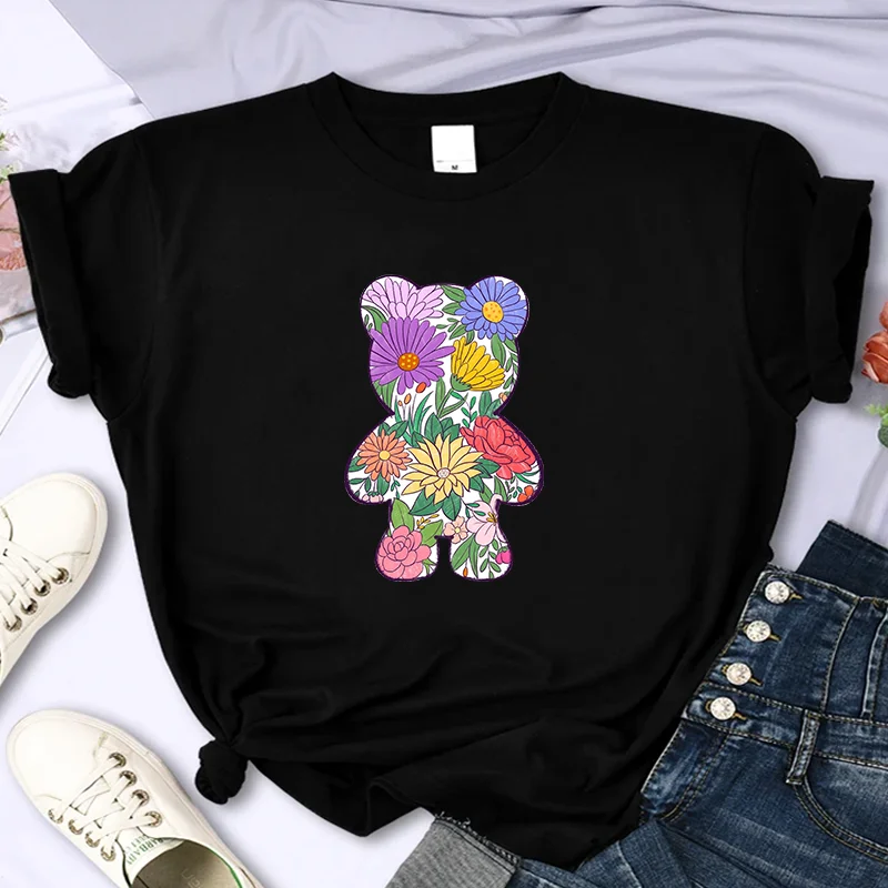 FlowerBear For Women's Luxury Brand High-Quality Summer Print T-shirt 100% Cotton Casual Oversized Y2k Personality Sleeve O-neck