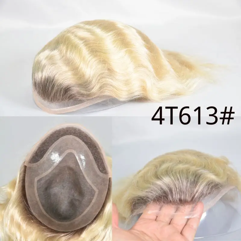 10x8” Hair Pieces for Men 100% Human Hair Men’s Toupee Lace Front Natural Hairline Hair Toupee Mono Net with Thin Skin PU Around