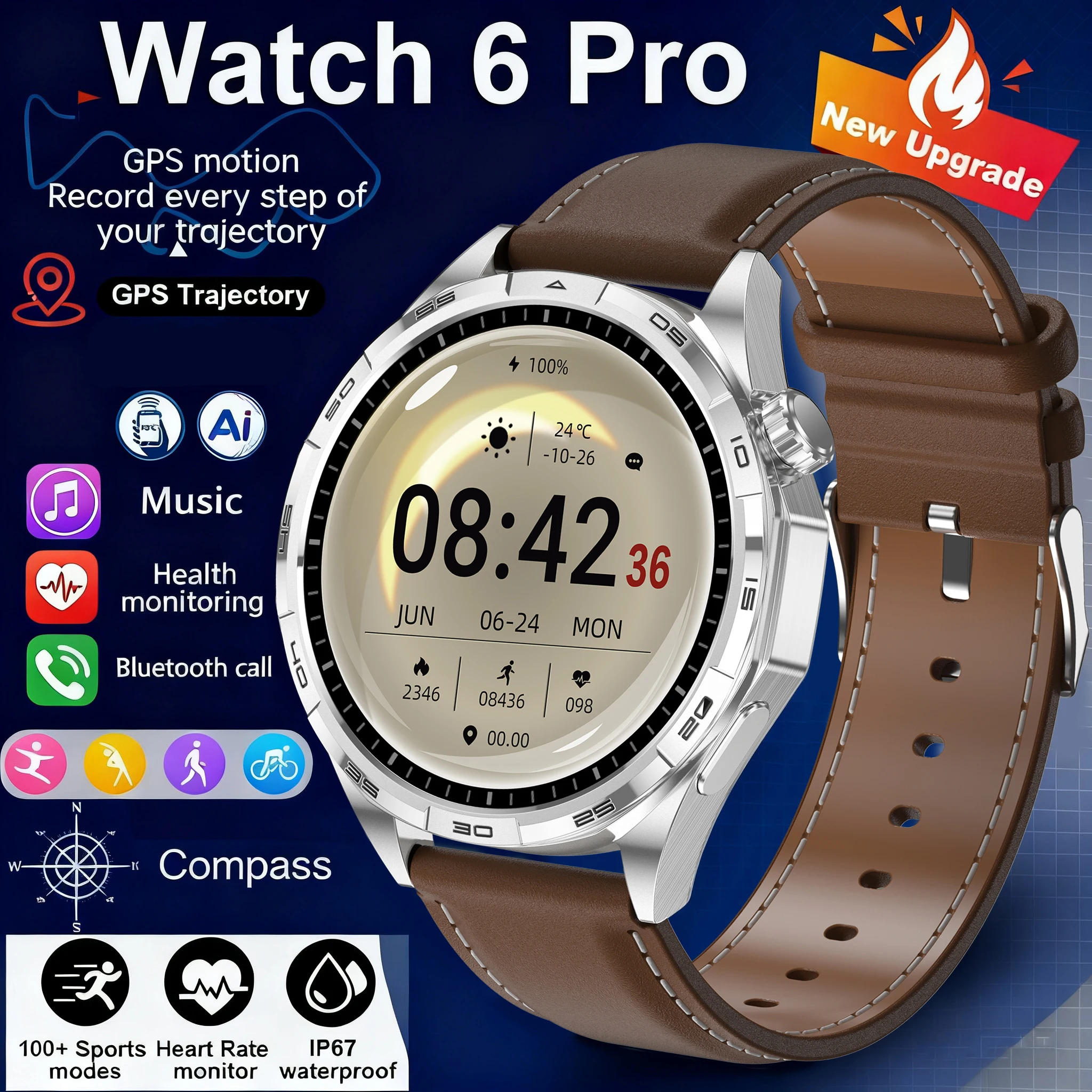 

2025 New Series 6 Pro Smart Watch HD AMOLED Screen NFC GPS Tracker Bluetooth Call Waterproof Sports Health Smartwatch Men Women