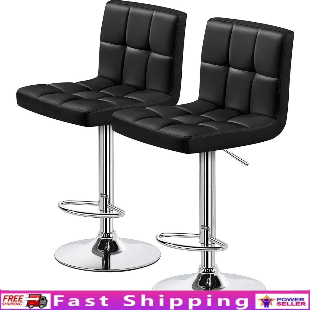 

Adjustable Swivel Bar Stools Set of 2 PU Leather Counter Chairs with Back Footrest Easy Assembly and Cleaning