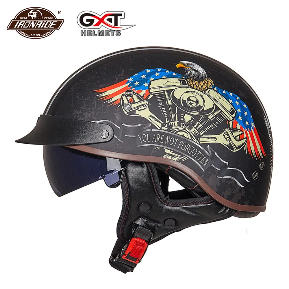 GXT DOT Certification Motorcycle Helmet Retro Vintage Moto Helmet Open Face Scooter Biker Motorbike Riding Helmet for Men Women