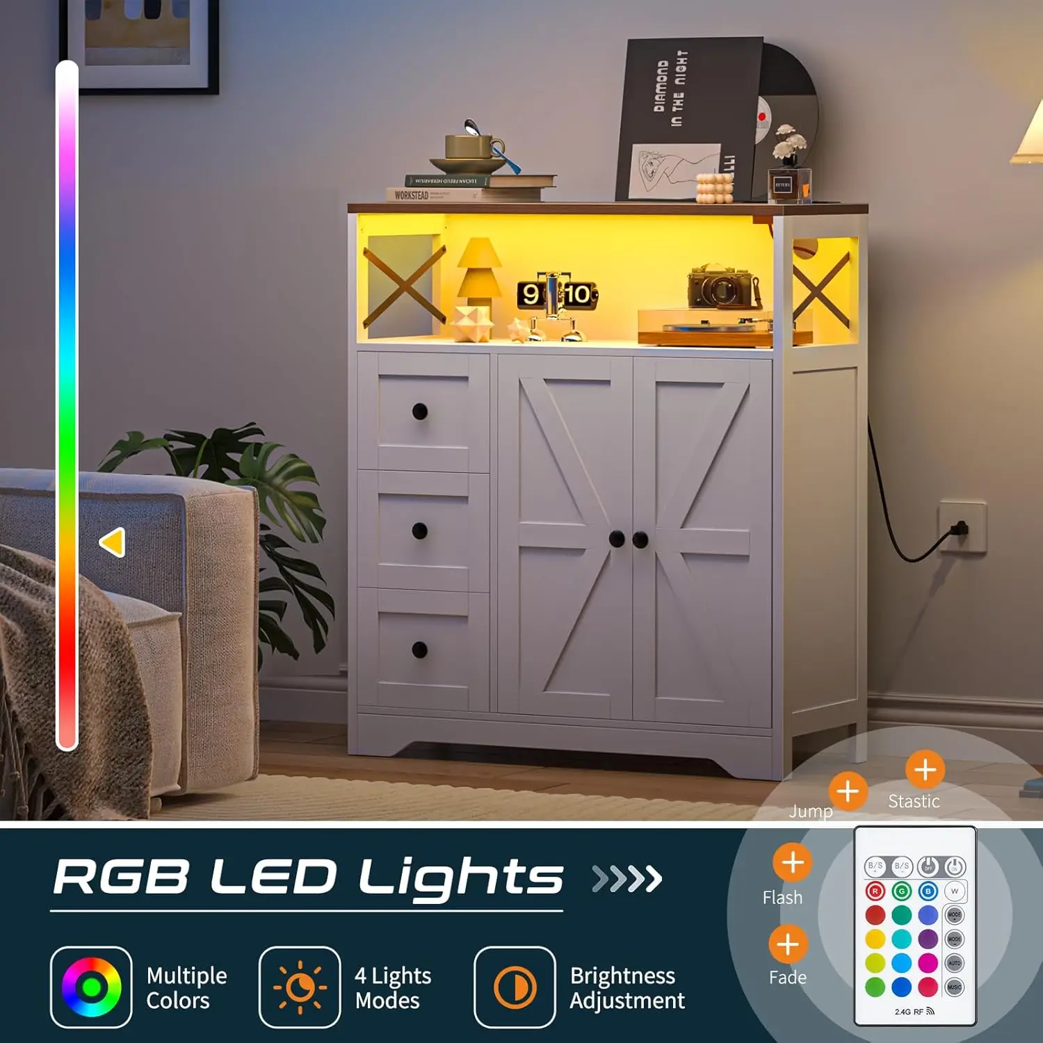 خزانة تخزين LED للمزرعة مع أبواب ورفوف وأدراج ومآخذ طاقة