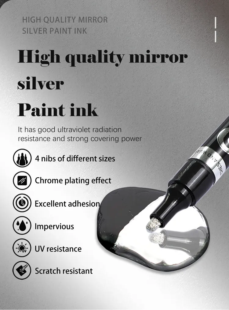 GUANGNA Flüssigspiegel-Chrom-Metallic-Marker, reflektierender Glanz, 2,0/3,0 mm Pinsel Silber Gold zum Färben, Strich, DIY-Handwerk – Detail 5