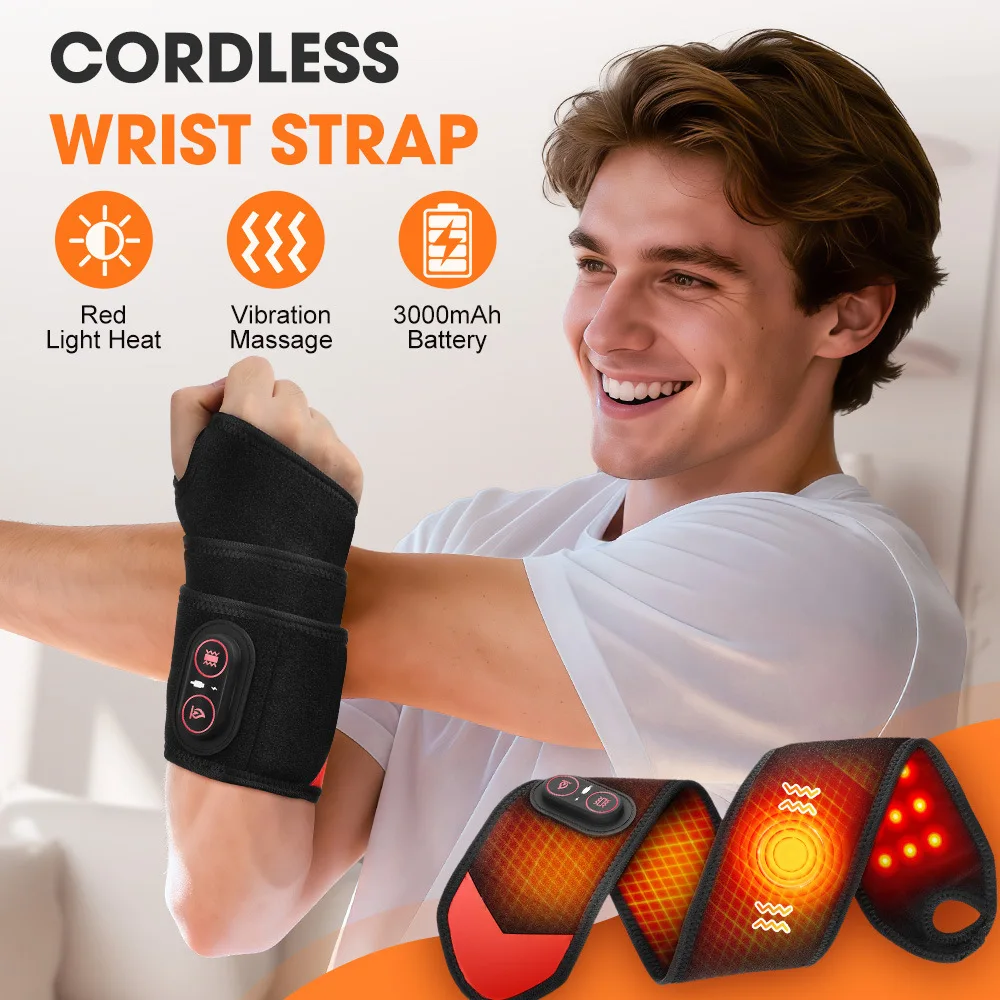 Heat Therapy Band for Hand and Wrist with 36 Infrared LED Lights (660nm) for Multi-functional Red Light Therapy and Massage
