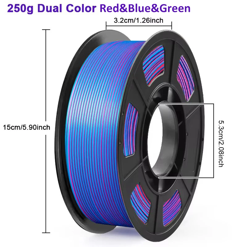 250 g (0,55 lbs), dreifarbiges Seiden-PLA-Filament für 3D-Drucker, 1,75 mm, mehrfarbiges 3D-Druckfilament, rotes, blaues und grünes Filament. – Detail 1