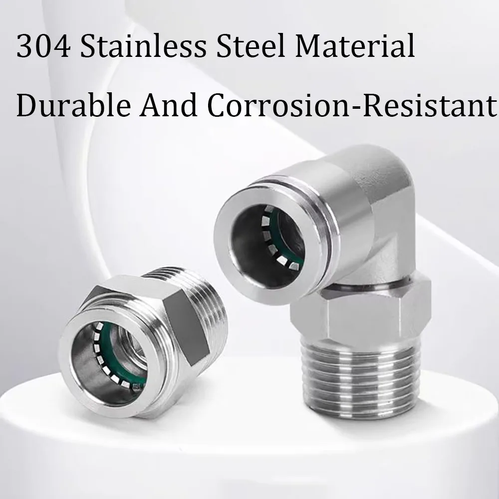 304 Stainless Steel Joint Pneumatic Pipe Joint PL Quick Connector BSPT External Thread Push In Air Hose Joint