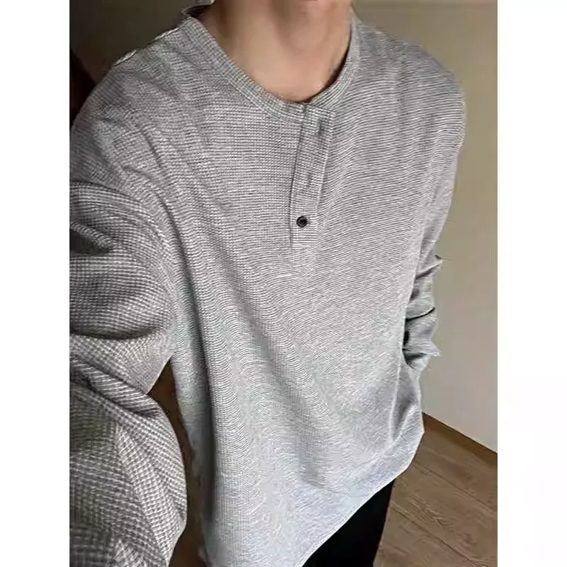 Herren Casual Henley-Shirt mit Langen Ärmeln, Einfarbig, Atmungsaktiv, Hautfreundlich, Slim Fit, für den Täglichen Arbeitsweg, Trendy, Schlicht und Vielseitig