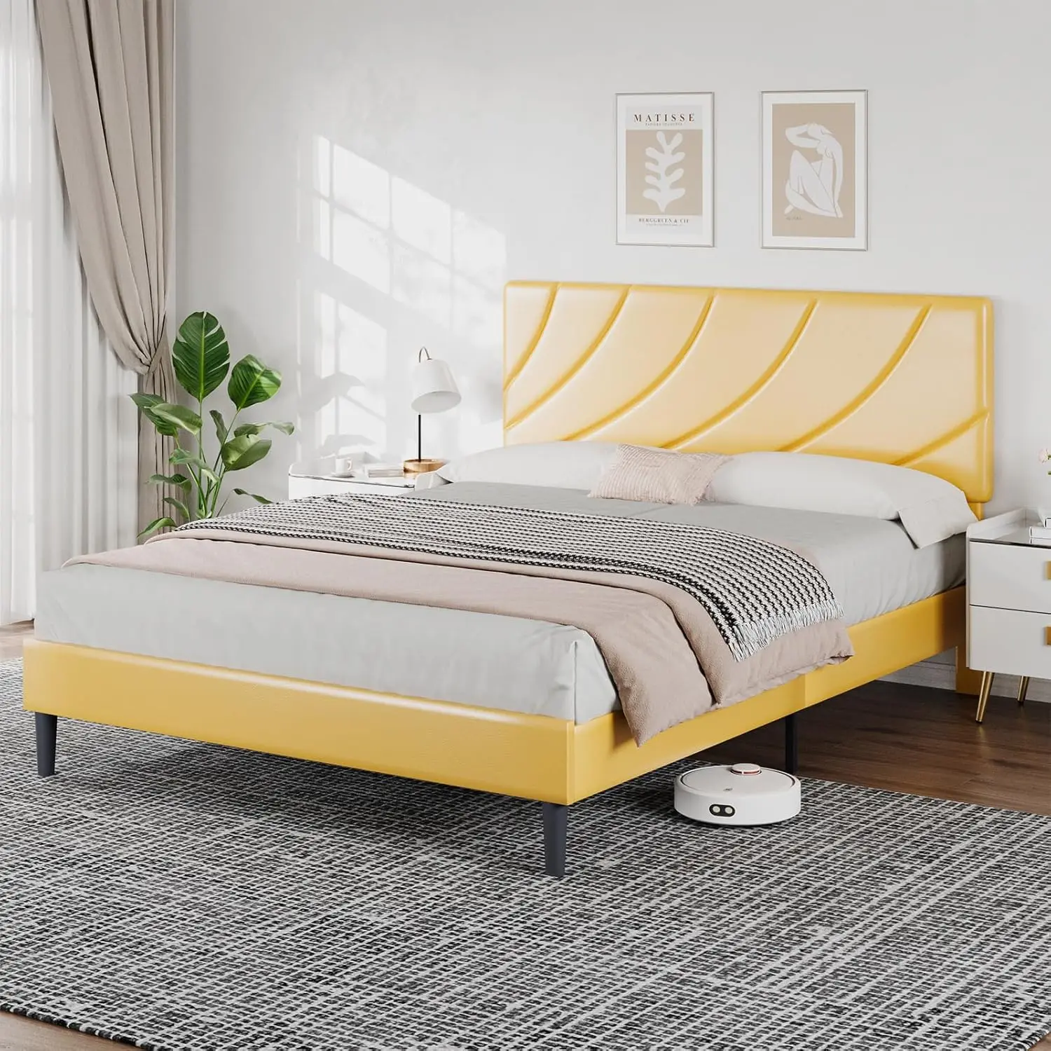 Hombck Full Size Bed Frame/Faux Leather Upholstered Platform Bed With Headboard/Strong Wooden Slats/No Box Spring Needed/Easy