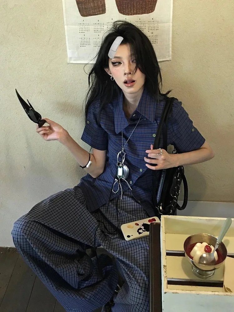 الفرنسية خمر منقوشة قميص غير رسمي المرأة قصيرة الأكمام Y2k بلايز اليابانية 2000s الصيف قميص غير النظامية الأمريكية الرجعية 90s تي شيرت