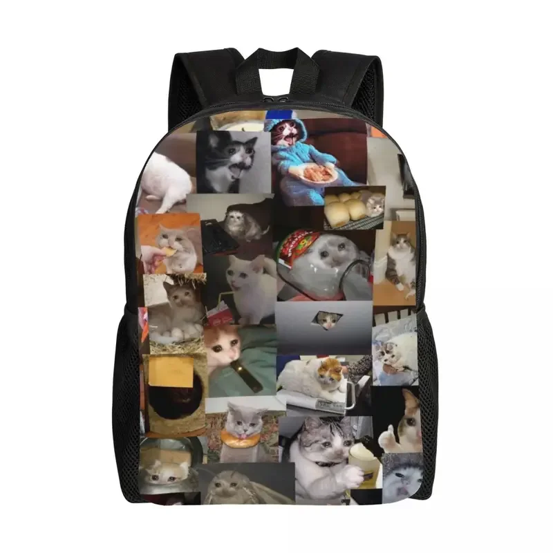 

Custom Crying Cats Meme Backpack Women Men Casual Bookbag for School College Funny Creative Bags