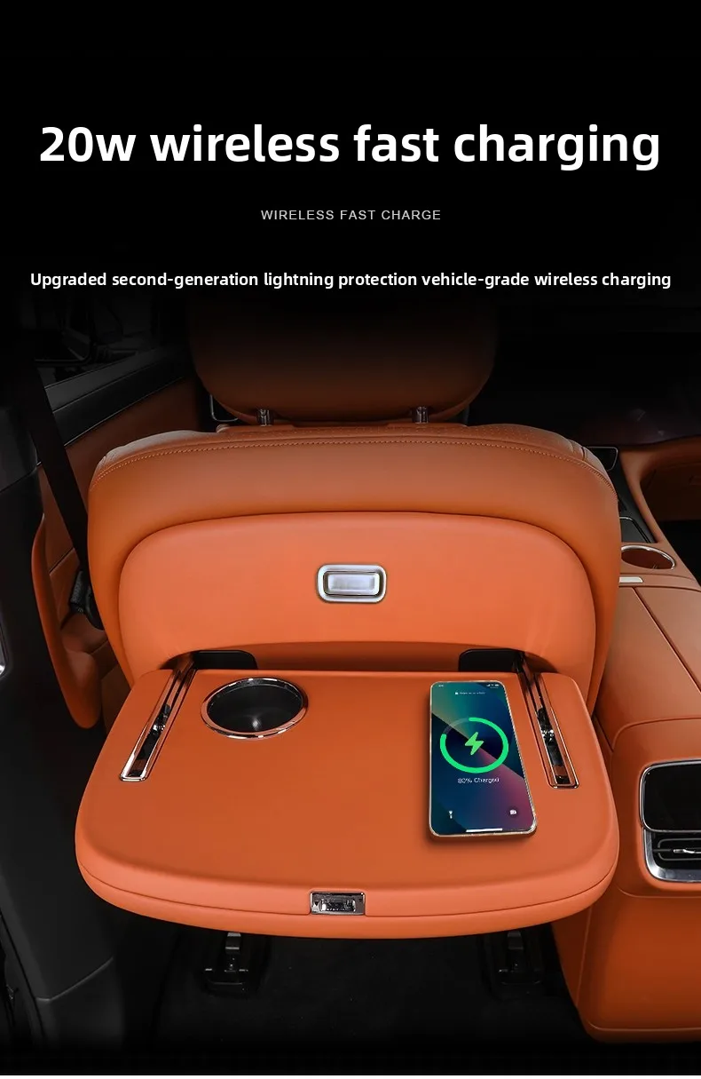 For Li Auto i6 Car Seat Back Folding Small Table Board w/ Ambient Light Wireless Charger Foldable Laptop Table Plate Accessories detail image 3