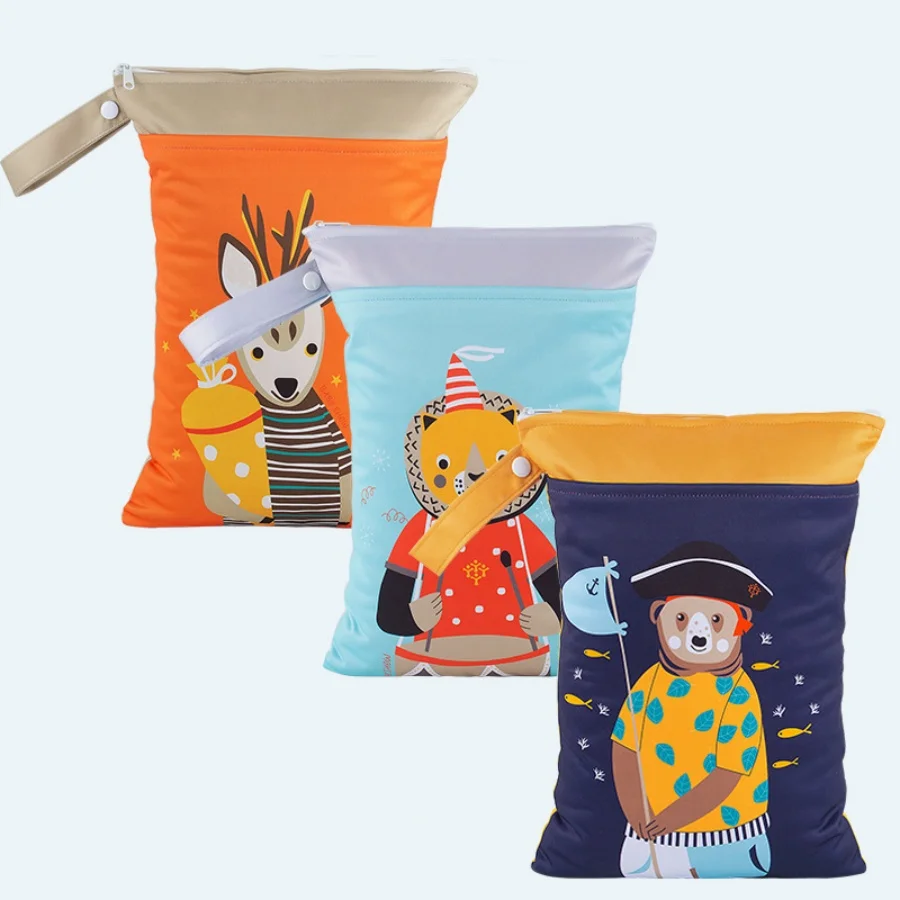 

3-х предметная многоцветная моющаяся многоразовая сумка для подгузников на молнии с двойными карманами (25*35 см/9,82*13,75 дюйма) для подвешивания детской коляски