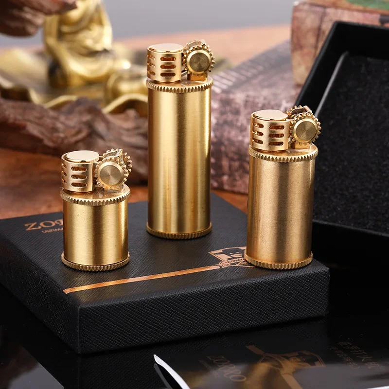 ZORRO Pure Copper Windproof Gasoline Petrol Lighter Flints Metal Mini Retro Unusual Kerosene Lighters Smoke Cigarette Lighter