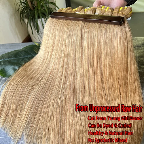 Imagen 2 del producto # 27 extensiones de cabello humano 100% liso con hueso rubio miel, extensiones de cabello virgen sin procesar, cabello de colores, doble trama