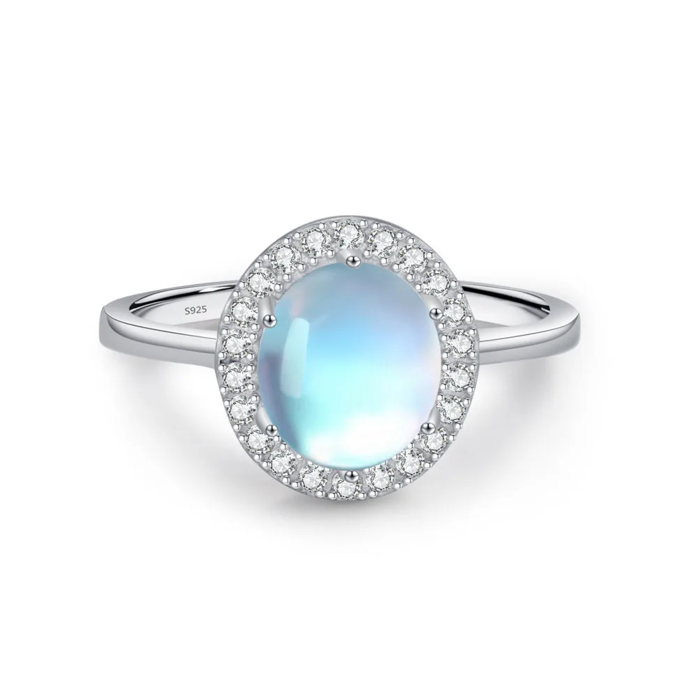 

GL S925 Pure Silver Super Shiny 2-Carat Moonstone Ring for Women, Elegant and High-End Style Ring, Perfect Gift
