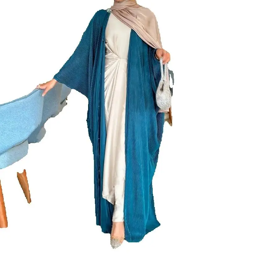 

Новые плиссированные шифоновые абайи для женщин, мусульманское платье, кимоно, открытый халат Абая, Дубай, Турция, кафтан, Ид Джеллаба, ислам, Kebaya, Джалабия