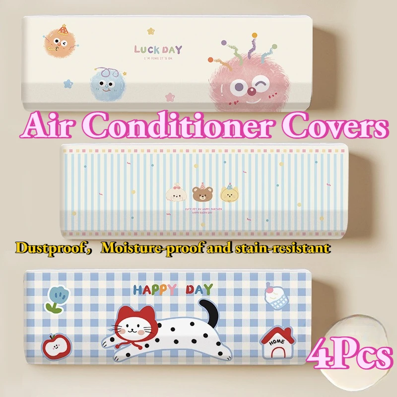 

Air Conditioner Covers Cute Cartoon All-Inclusive Dustproof for Wall-Mounted AC Units Moisture-Proof Durable Washable 4Pcs