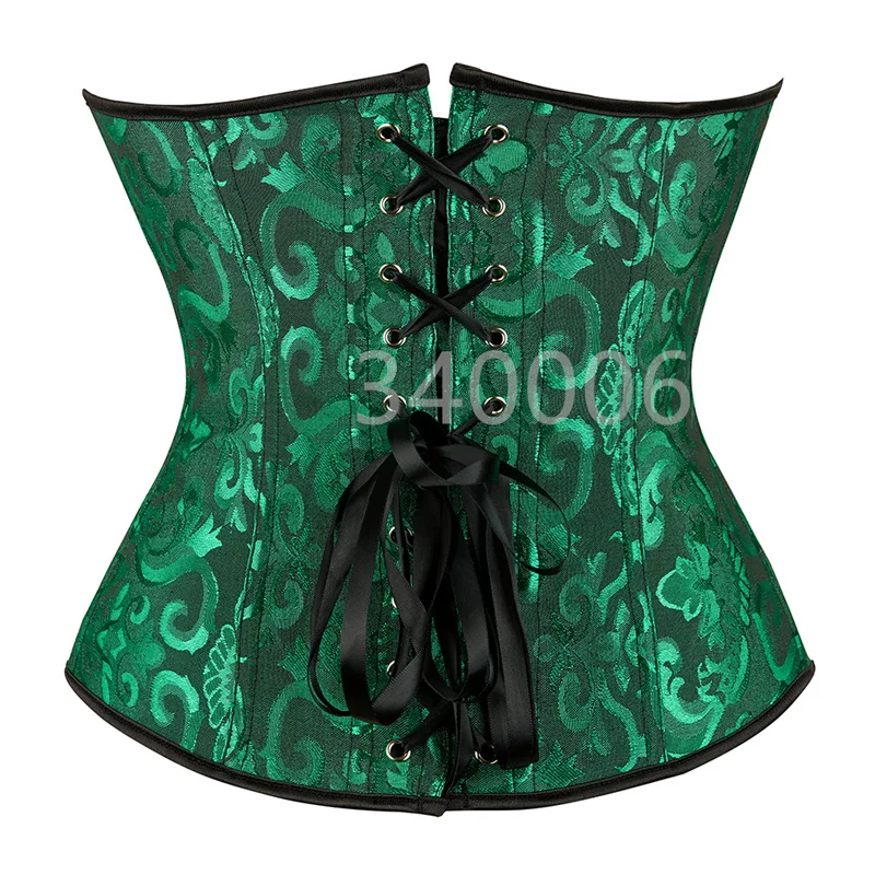 Green Corset Bustier Tops Sexy Lace Push Up Plus Size Flower Print Corselet Overbust Gothic Victorian Burlesque Vintage Costume