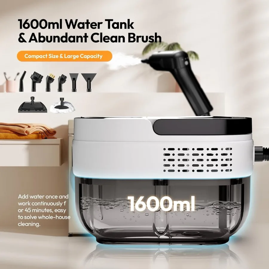 2500W High Pressure Steam Cleaner with 1.6L Water Tank and 3-Level Steam Control for Efficient Home Cleaning in Kitchen Bathroo