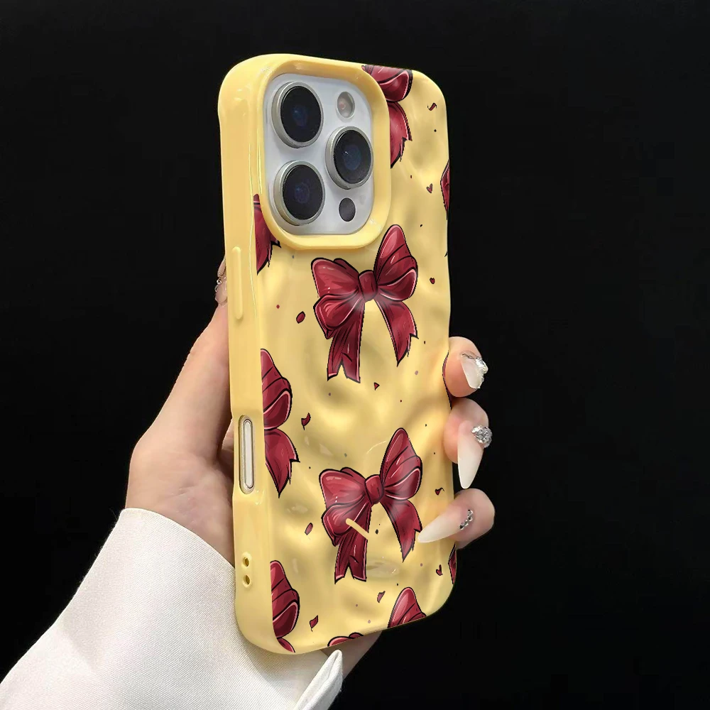 Koreanischer Stil Niedliche Schleifendruck-Handyhülle für iPhone 17 16 15 14 13 12 11 Pro Max 14 Plus 17Air Falten-Wellen-Soft-Silikonhülle – Detail 11