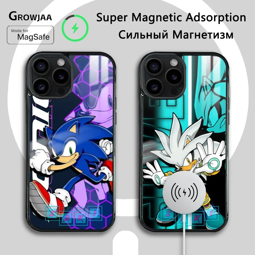 Anime Cartoon S-Sonics Hedgehog Phone Case For iPhone 16 15 14 13 12 11 Pro Max Plus Mini Magsafe Mirror Wireless Magnetic Cover