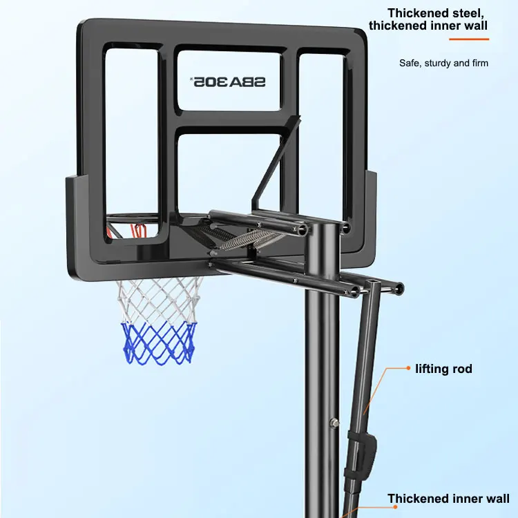 Prezzo di fabbrica Canestro da basket regolabile in altezza con base in PE Supporto da basket portatile per interni ed esterni per bambini