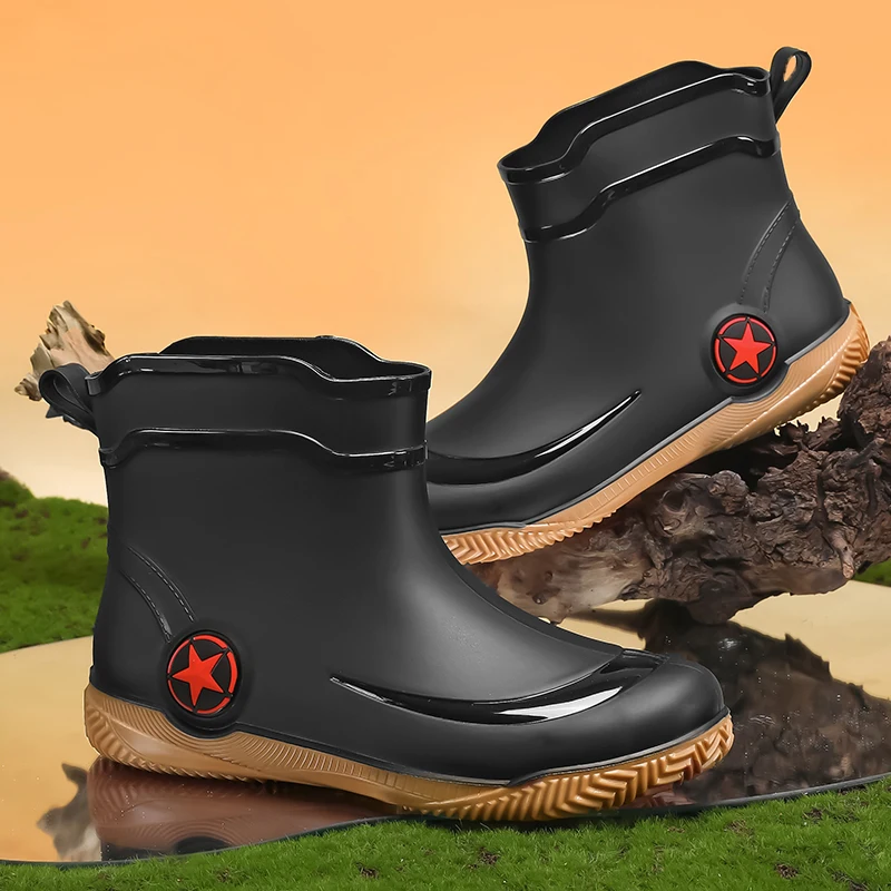 

Men's Short-Tube Non-Slip Rain Boots Fashion Low Top Water Shoes Pvc One-Piece Molded Rain Boots Waterproof Shoes for Farm Work